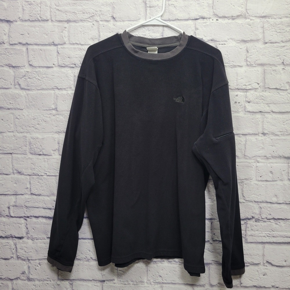 North Face Fleece‎ Pullover Sweatshirt Mens XL Black Arm Zipper Logo Activewear